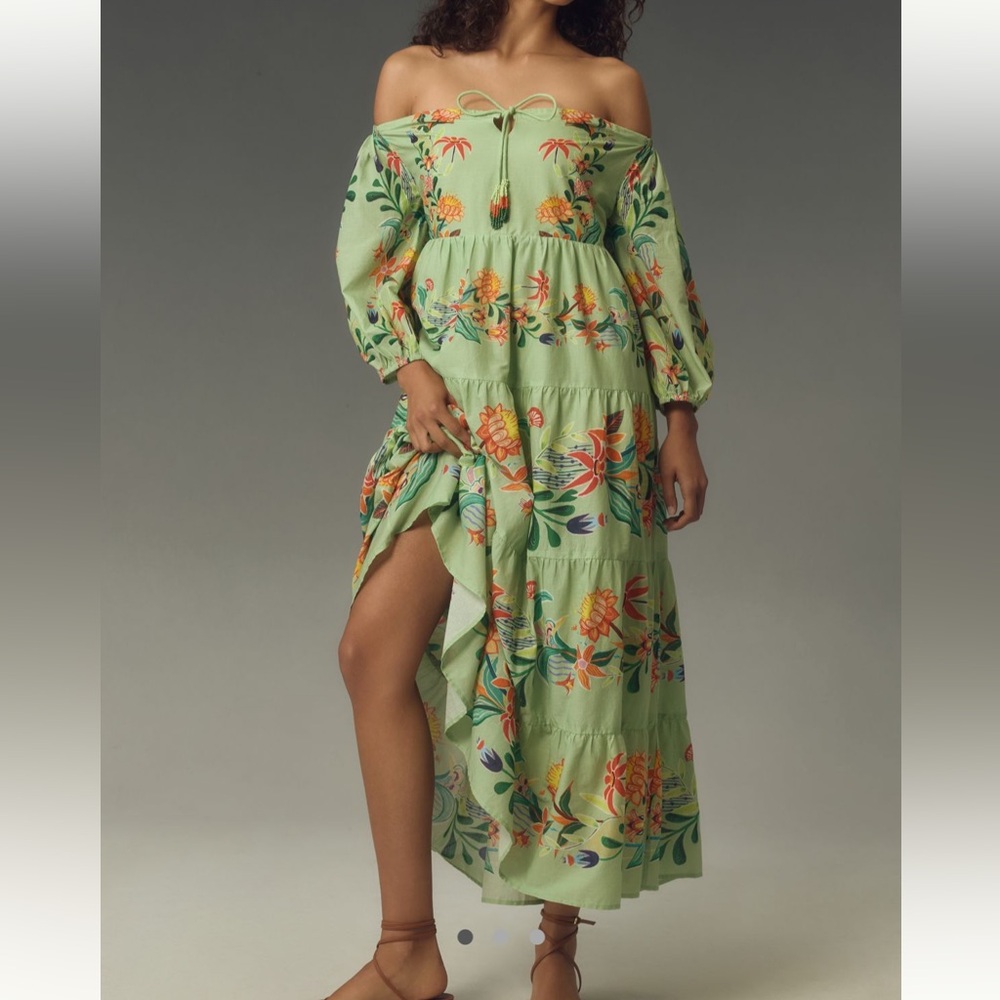 🦜NWT FARM Rio Green Floral Maxi Dress